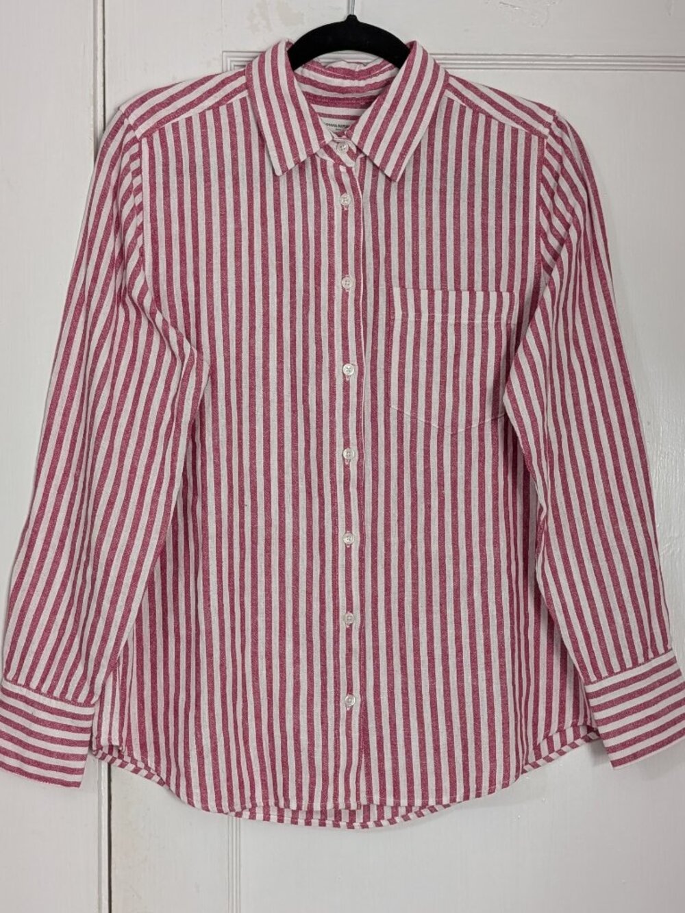 Banana Republic Women's Button Up Red White Striped Shirt Size Small Linen Blend